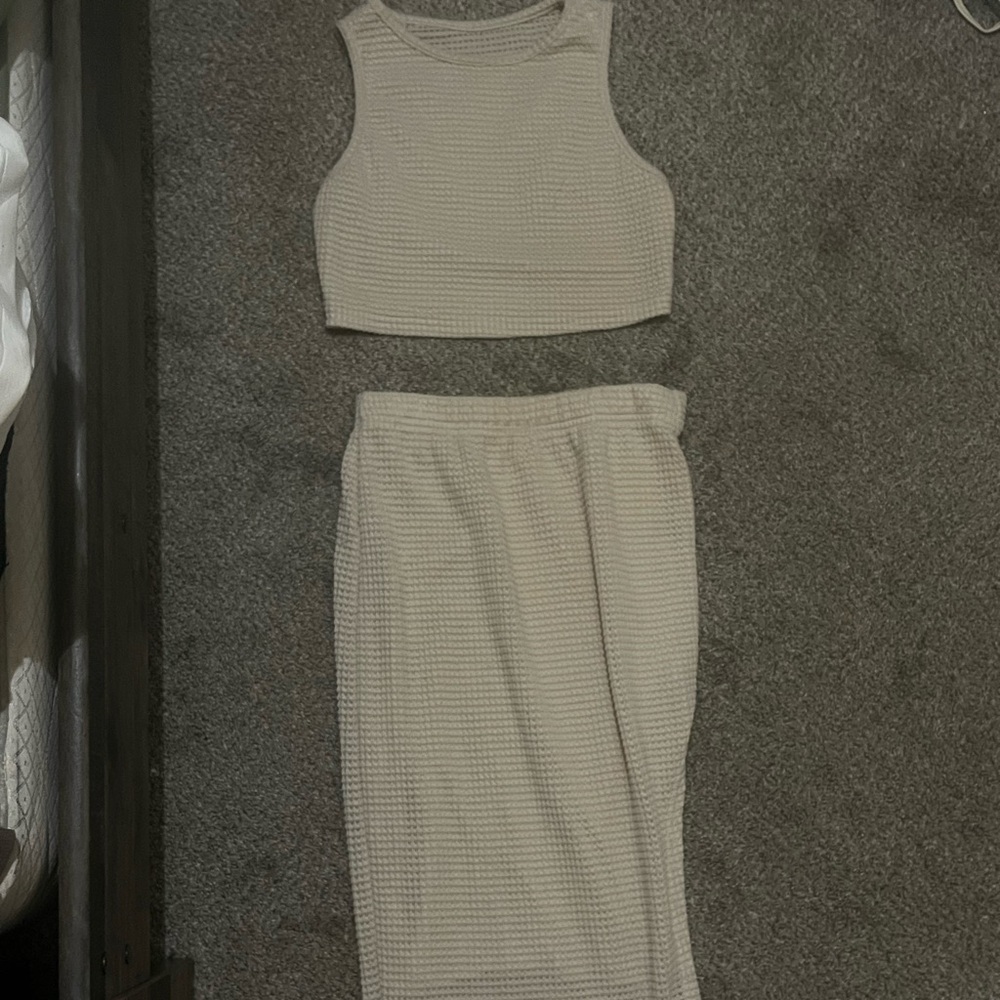 Elegant Cream Two Piece Top & Skirt